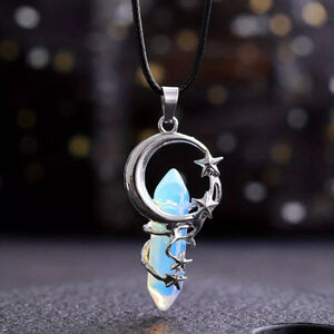 Opalite Pendant with a Silver Moon & Star Setting